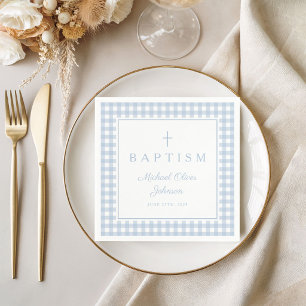 Elegant Baby Blue Gingham Boy Baptism Napkins