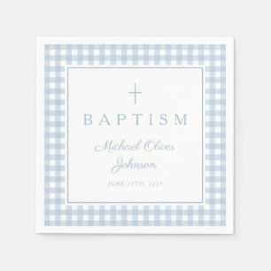 Elegant Baby Blue Gingham Boy Baptism Napkins