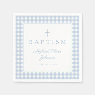 Elegant Baby Blue Gingham Boy Baptism Napkins