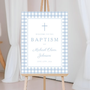 Elegant Baby Blue Gingham Boy Baptism Welcome Foam Board