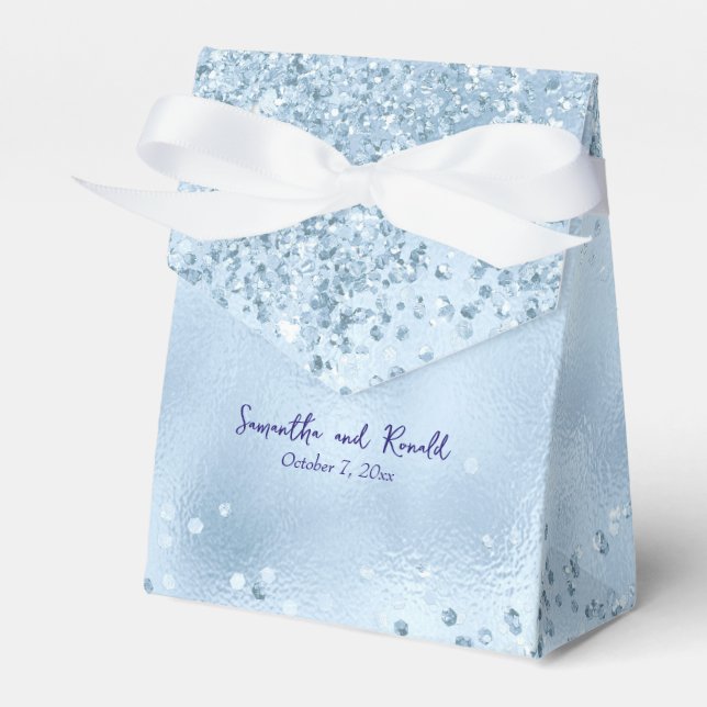 Elegant Baby Blue Glitter and Foil Wedding Favor Boxes (Front Side)