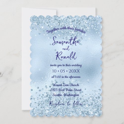 Elegant Baby Blue Glitter and Foil Wedding Invitation