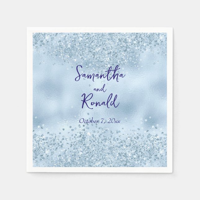 Elegant Baby Blue Glitter and Foil Wedding  Napkins (Front)