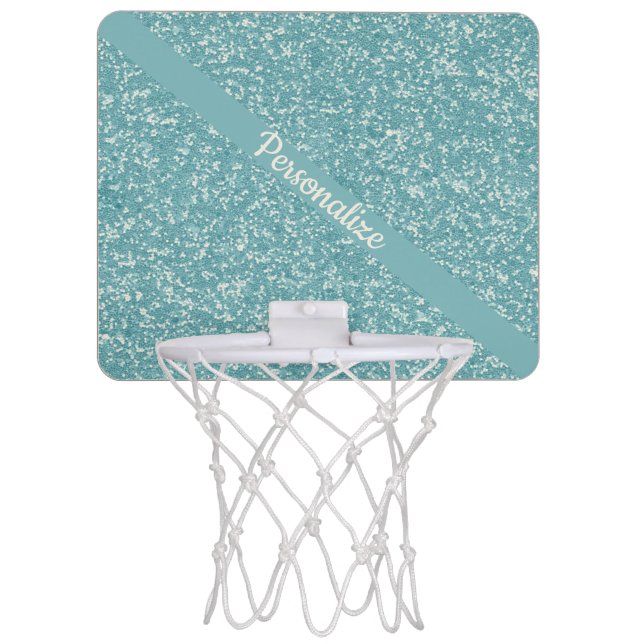 Elegant Baby Blue Glitter Sparkle Glam Personalize Mini Basketball Hoop (Front)