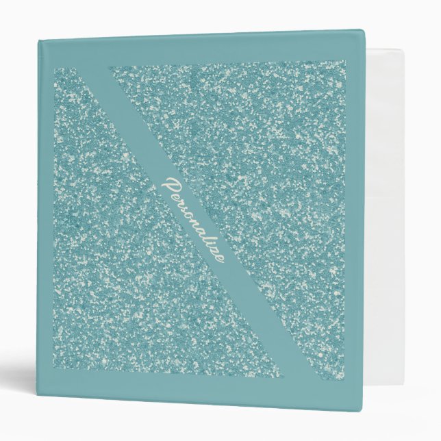 Elegant Baby Blue Glitter Trendy Chic Personalized 3 Ring Binder (Front/Inside)