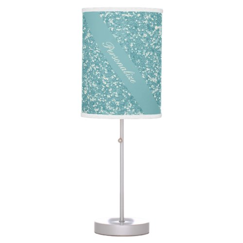 Elegant Baby Blue Glitter Trendy Chic Personalized Table Lamp