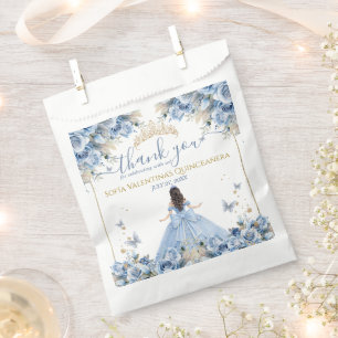 Elegant Baby Blue Gold Quinceañera Princess Bow Favor Bag