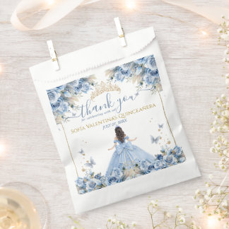Elegant Baby Blue Gold Quinceañera Princess Bow Favor Bag
