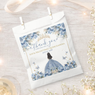 Elegant Baby Blue Gold Quinceanera Princess Tiara Favor Bag