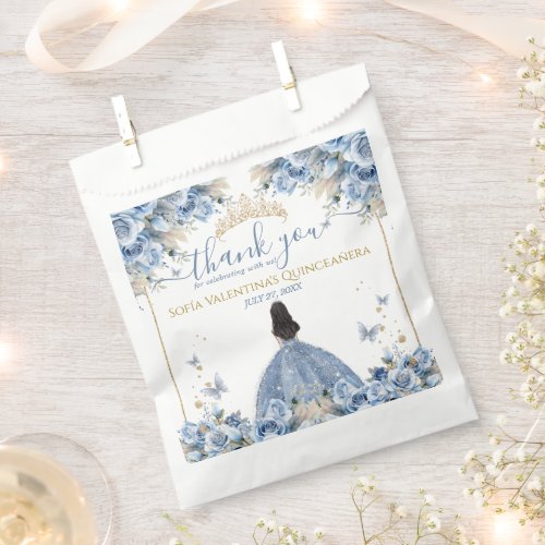 Elegant Baby Blue Gold Quinceanera Princess Tiara Favor Bag