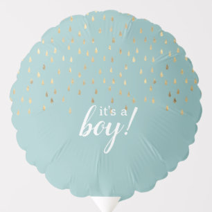 Elegant Baby Blue & Gold Raindrops Baby Shower Balloon