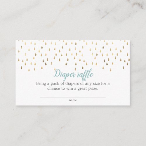 Elegant Baby Blue  Gold Raindrops Diaper Raffle Enclosure Card