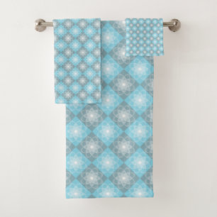 Elegant Baby Blue & Gray Diamond Pattern Bath Towel Set