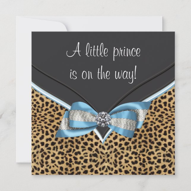 Elegant Baby Blue Leopard Prince Baby Shower Invitation (Front)