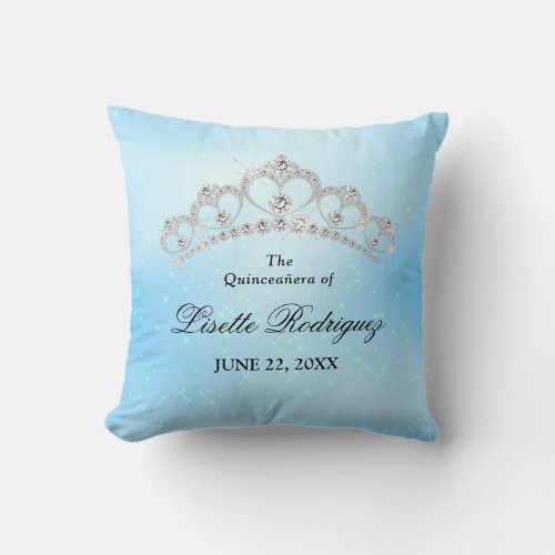 Elegant Baby Blue Quinceanera Custom Throw Pillow