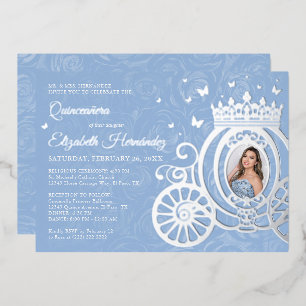 Elegant Baby Blue Quinceanera Princess Photo Foil  Invitation