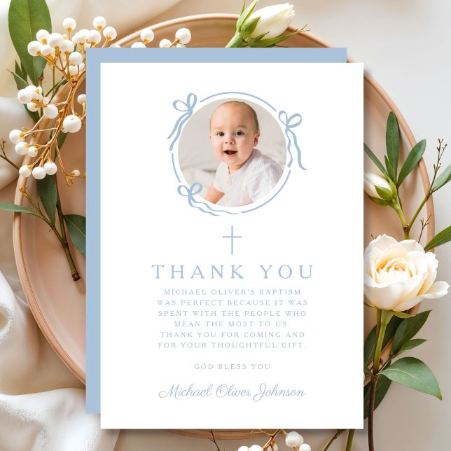 Elegant Baby Blue Religious Cross Baptism Thank You Card (Elegant Baby Blue Religious Cross Baptism Thank You Card)