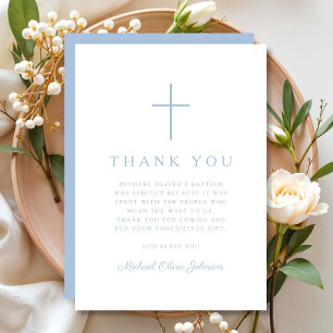 Elegant Baby Blue Religious Cross Baptism Thank You Card