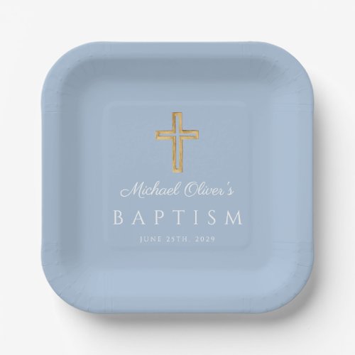 Elegant Baby Blue Religious Cross Boy Baptism