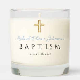 Elegant Baby Blue Religious Cross Boy Baptism Scented Candle