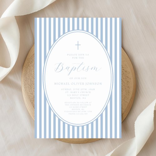 Elegant Baby Blue Script Boy Baptism Invitation