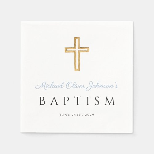 Elegant Baby Blue Script Religious Boy Baptism Napkins
