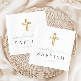 Elegant Baby Blue Script Religious Boy Baptism Napkins