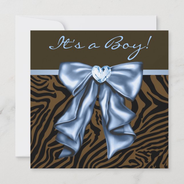Elegant Baby Blue Zebra Baby Boy Shower Invitation (Front)