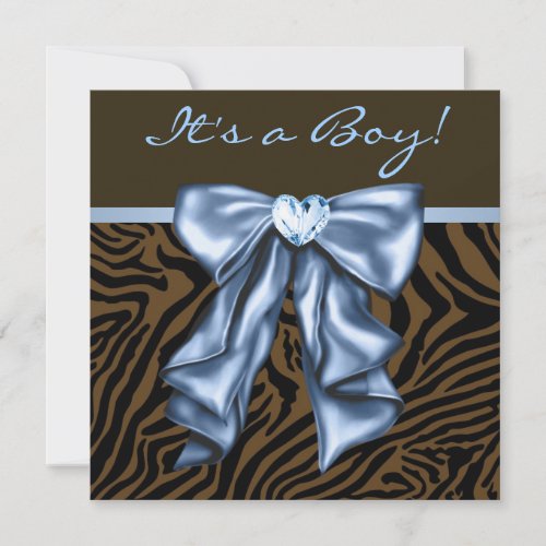 Elegant Baby Blue Zebra Baby Boy Shower Personalized Invitation
