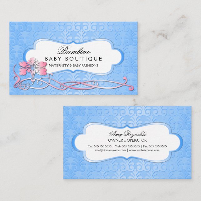 Elegant Baby Boutique Blue Shimmer Business Card (Front/Back)