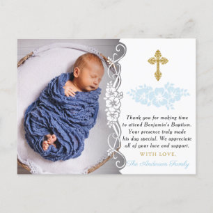 Elegant Baby Boy Baptism Thank You Postcard