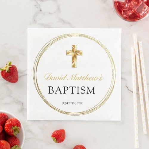 Elegant Baby Boy Baptism White  Gold Cross  Paper Dinner Napkins