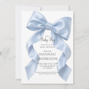 Elegant Baby Boy Blue Bow Baby Shower Invitation