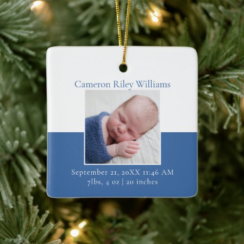 Elegant Baby Boy Newborn Photo Blue Christmas Gift Ceramic Ornament