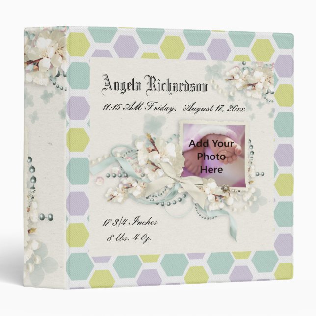 Elegant Baby Boy or Girl Scrapbook Photo Frame 3 Ring Binder (Front/Spine)