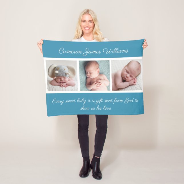 Elegant Baby Boy Photo Cute Newborn Quote Fleece Blanket (In Situ)