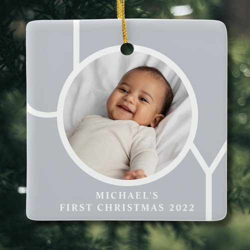Elegant Baby Boys First Christmas Photo Gray  Ceramic Ornament