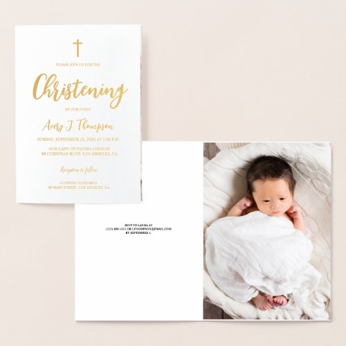 Elegant Baby Christening Custom Photo Foil Card
