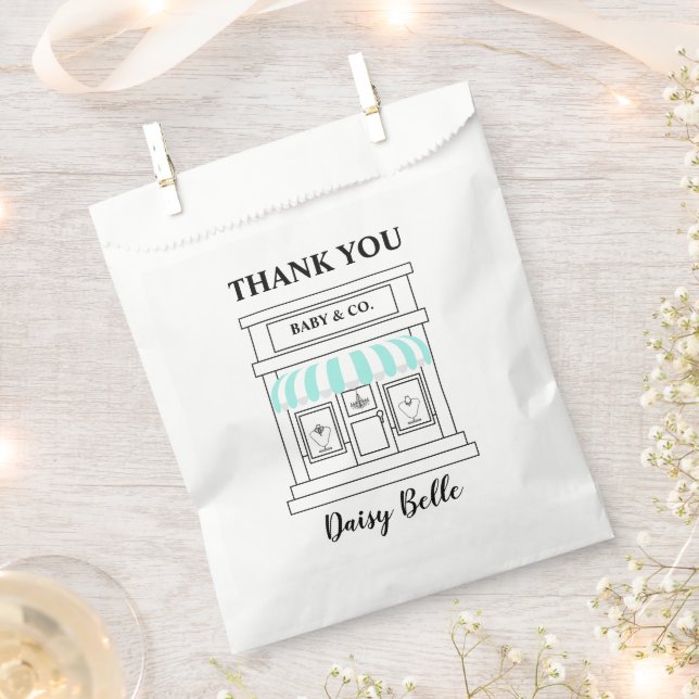 Elegant Baby & Co Black Teal Baby Shower Favor Bag (Clipped)