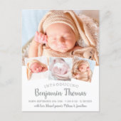 Elegant Baby Custom 4 Photo Birth Announcement Postcard (Front)