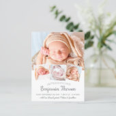 Elegant Baby Custom 4 Photo Birth Announcement Postcard (Standing Front)