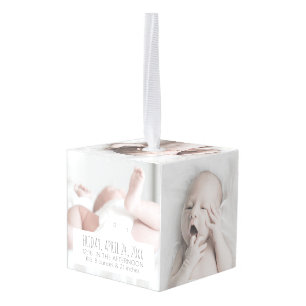 Elegant Baby Custom Family Name Photo Portrait Cube Ornament