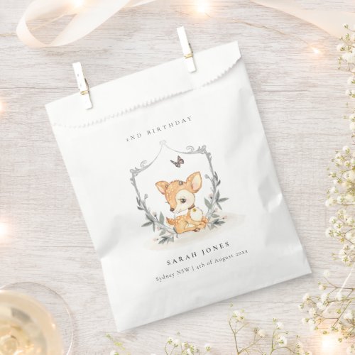 Elegant Baby Deer Floral Crest Any Age Birthday Favor Bag