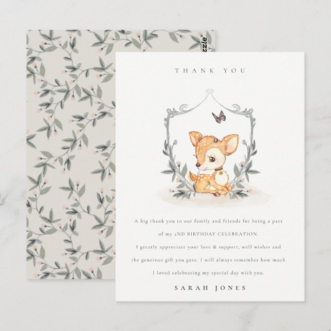 Elegant Baby Deer Floral Crest Any Age Birthday Postcard (Front/Back)