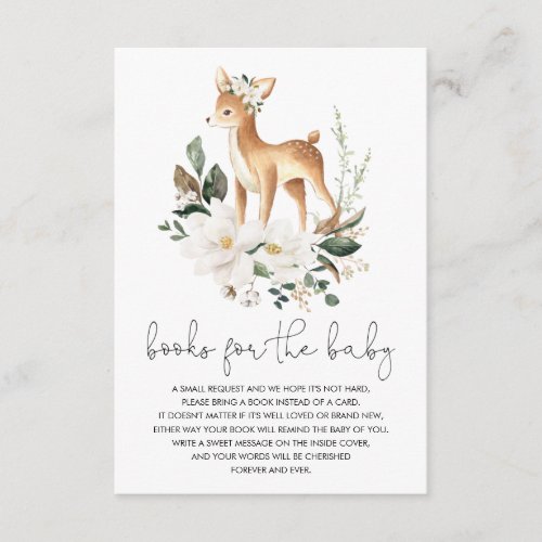 Elegant Baby Deer Magnolia Floral Bring a  Book Enclosure Card