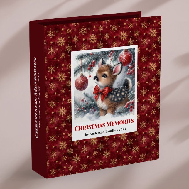Elegant baby deer snowy forest Christmas memory  3 Ring Binder (Elegant baby deer snowy forest Christmas memory album

)