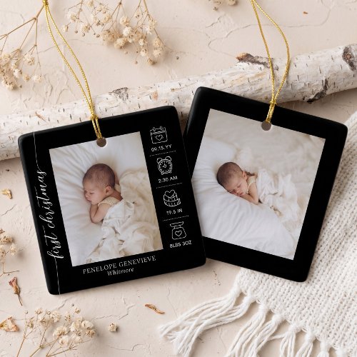 Elegant Baby First Christmas Birth Stats Photo Ceramic Ornament