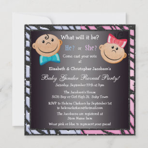Elegant Baby Gender Reveal Babies & Zebra Print Invitation