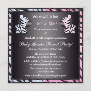 Elegant Baby Gender Reveal Zebras & Animal Print Invitation