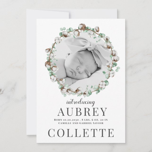 Elegant Baby Girl 2 Photo Birth Announcement (Front)